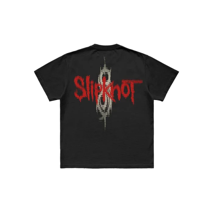 Embrace the chaos with the 'Glitch Photo' Slipknot t-shirt. This black tee showcases a dynamic glitch-inspired graphic on the front and the iconic 25th anniversary tribal S logo on the back. Ideal for fans who want to merge cutting-edge design with a tribute to Slipknot’s enduring legacy. Get yours today and stand out!