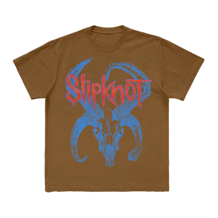 Embrace Slipknot's edgy style with the 'Goat and Face' t-shirt. This black tee features a striking graphic of a goat and face design on the front, paired with the iconic 25th anniversary tribal S logo on the back. Ideal for fans who want to stand out and celebrate Slipknot’s legacy. Order yours today!