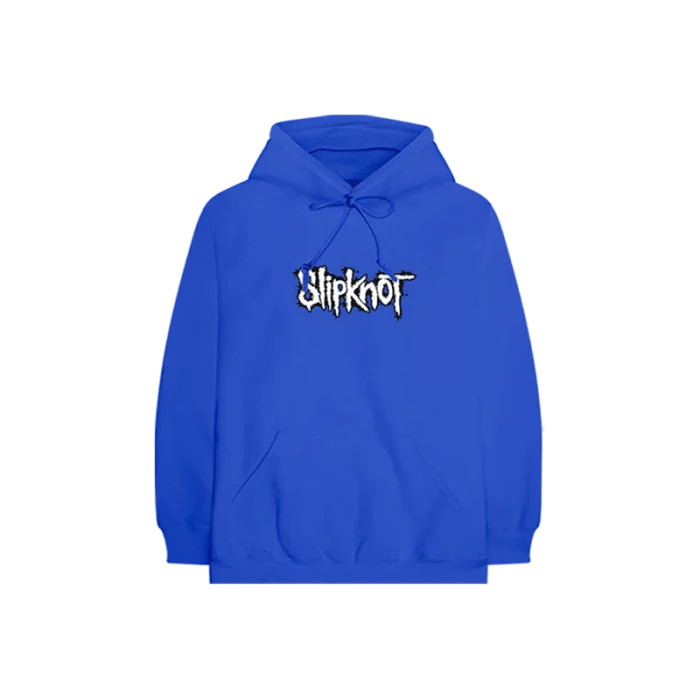 splatter blue hoodie with slipknot written in front of hoodie