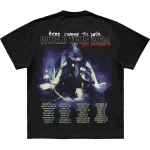 Black t-shirt with mask graphic on front and Here Comes The Pain graphic and 25th Anniversary World Tour cities listed on back